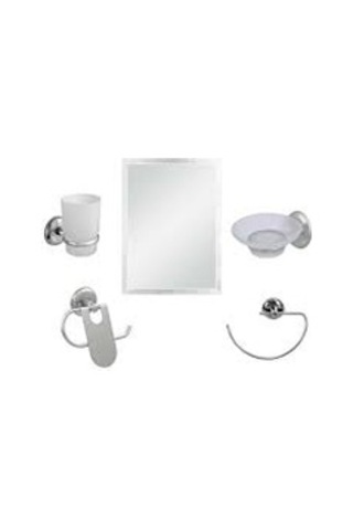 6 Parça Aynalı Banyo Aksesuar Seti Beyaz - Gri