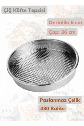 Çiğ Köfte Tepsisi 36 Cm Paslanmaz Çelik Gri