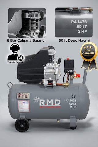 R.m.d Kompresör PA147B 50 Lt 8 Bar 2 Hp Pistonlu Hava Kompresörü