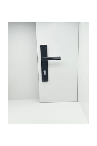 Piramit Siyah Lüx Kare Aynalı Yale Çelik Kapı Kolu Sol Basar Tek Yön