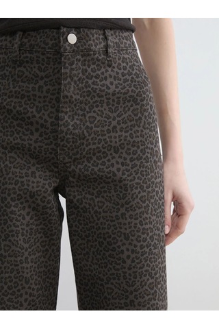 Lc Waikiki Kahverengi Wideleg Leopar Desenli Kadın Jean Pantolon