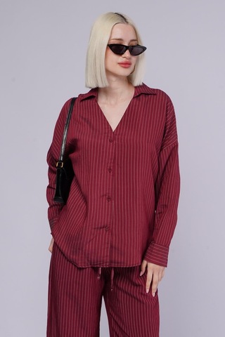 Madmext Bordo Uzun Kollu Çizgili Gömlek Pantolon İkili Takım Mg2329 Bordo