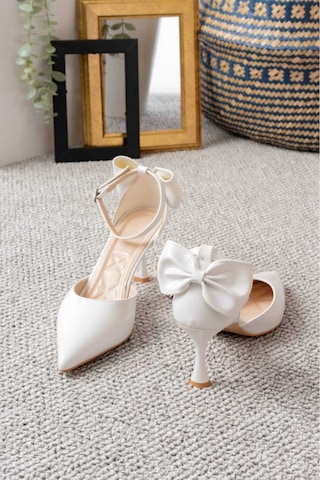 V.s.h Velvet Kadın Fiyonklu Abiye Rugan Topuklu 7cm Şık Ayakkabı-2240 Beyaz