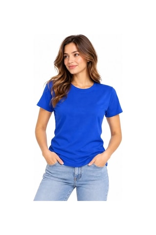 DefyModa Basic Tişört Bisiklet Yaka Kısa Kol Günlük Yazlık Slim Fit T-shirt Mavi