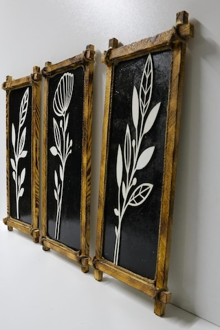 Rustik Ahşap Çerçeveli Siyah-beyaz 3 Lü Duvar Dekor Seti Duvar Dekorasyonu