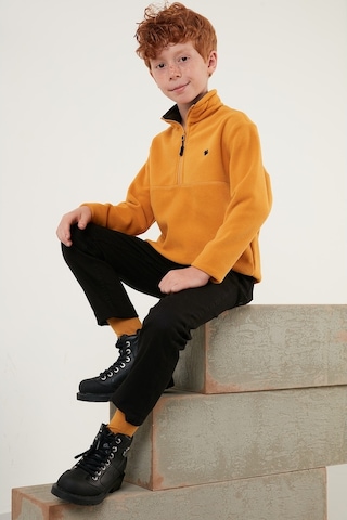 Lela Yumuşak Dokulu Fermuarlı Dik Yaka Şardonlu Kışlık Unisex Çocuk Polar 5905002 Hardal