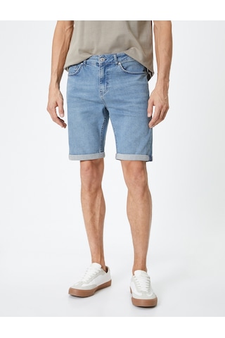 Koton Kot Şort Slim Fit Düğmeli Cepli Katlı Paça Açık İndigo 4sam40312nd Açık İndigo