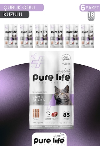 Purelife Plus Stick Kuzu Etli Kedi Ödül Çubukları 6 x 15 G