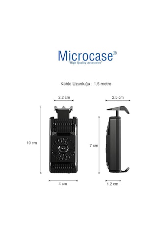 Microcase AL2657 4.7-6.5" Telefonlar ile Uyumlu Ledli Soğutucu Fan