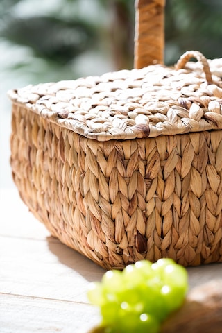 Wicker Kapaklı Hasır Piknik Sepeti - 36 Cm Kahverengi