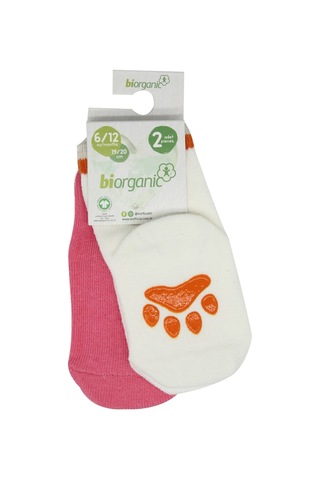 Bibaby Biorganic Paw 2'Li Kaymaz Çorap 68393 Fuşya Ekru