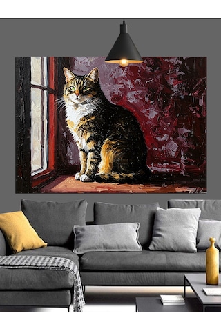 Kedi Pencere Kenarı Duruşu Dekoratif Kanvas - Mdf Ahşap Tablo