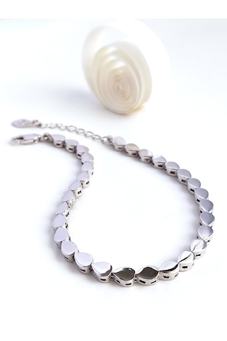 925 Ayar Gümüş Me Sıralı Damla Tasarım Spor Kadın Bileklik