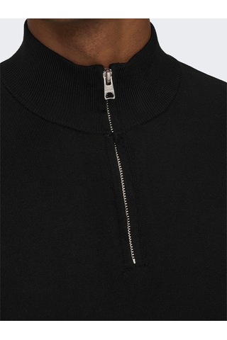 Only & Sons Onswyler Lıfe Reg 14 Half Zıp Knıt Noos Erkek Black Kazak - 22021264 Siyah