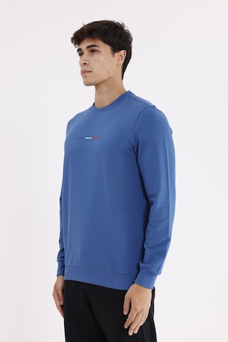 Rowinger Minimal Göğüs İşlemeli Rahat Kalıp Esnek Manşetli Mevsimlik Bisiklet Yaka Sweatshirt İndigo