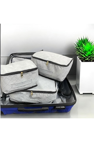 3'lü Valiz Düzenleyici Bavul İçi Organizer Set Seyahat Hurcu Gri