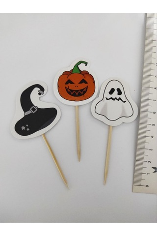30 Adet Dekoratif Karışık Model Karton Hallowen Cadılar Bayramı Kürdanı 6,5 Cm