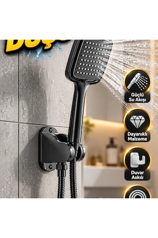 Siyah El Duşu Seti Spiral Hortum Ve Duvar Askılı Banyo Duş Takımı Çok Renkli