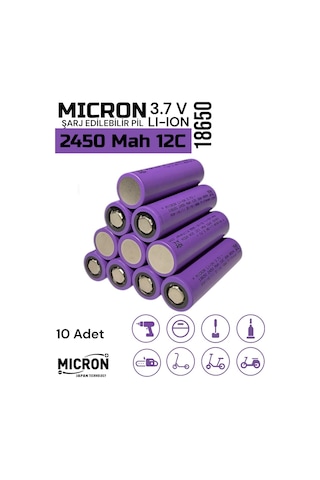 18650 3.7v Volt 2450 Mah 12c Lityum Şarj Edilebilir 10 Adet Pil Batarya