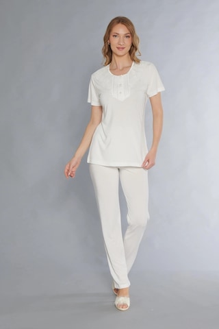 Kısa Kol Klasik Zakkum Dantel Detaylı Pijama Takımı Flz 88-120 Ekru