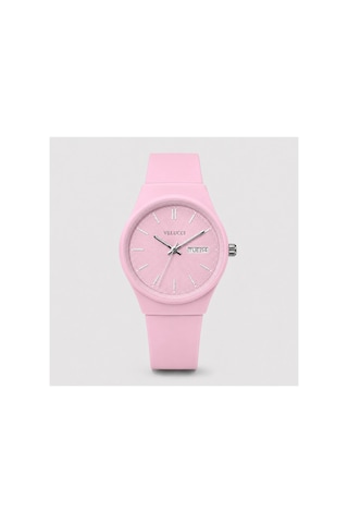 Velucci Pembelin Silikon Kordon Unisex Kol Saati Pembe Kadran Takvimli Analog