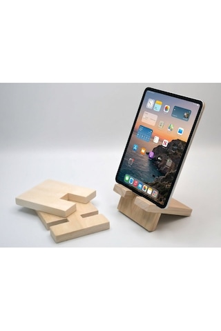 Doğal Ahşap Geçmeli Telefon Ve Tablet Standı - Masaüstü Tutucu 15x10 Cm