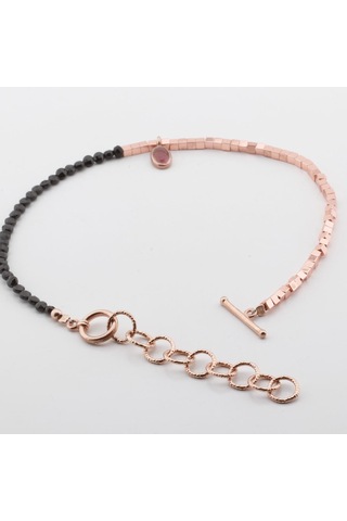 Pembe Kuvars Taşlı Oval Rose Gold Halhal Gümüş