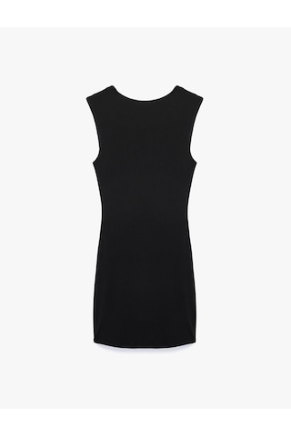 Koton Slim Fit Kolsuz Bisiklet Yaka Metal Aksesuarlı Mini Elbise Siyah 6sak80231fk