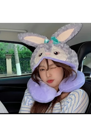 Honeybeeshop 1 Adet Disney Stitch Seyahat Yastığı Mor U Şekilli Boyun Desteği Yumuşak Hafif Kumaş Uçak Uykuları İçin Peluş Dokulu