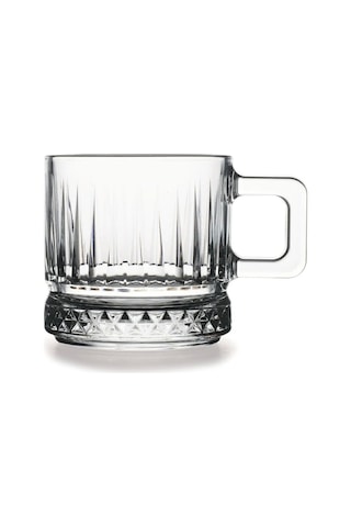 6 Lı Cam Kahve Fincanı,espresso Fincanı Seti 140 Ml Kulplu Cam Kupa Bardak Şeffaf Desenli Glass Mug Şeffaf