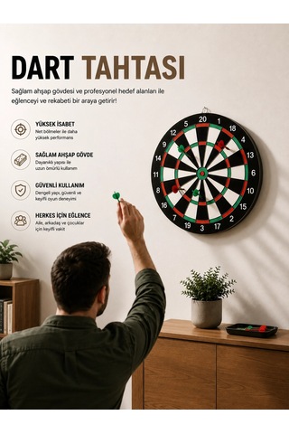 Mey İthalat 17 İnç Dart Tahtası Sağlam Ahşap Gövde Ve Uzun Ömürlü Kullanım