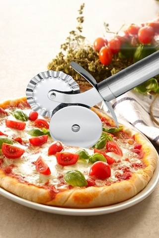 Thentech Bıçak Kolayca Kesim Yapın Düz Ve Temiz Kesim Çift Taraflı Pizza Kesici Metal