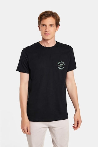Tudors Erkek Slim Fit Dar Kesim %100 Pamuk Yumuşak Dokulu Baskılı Siyah Bisiklet Yaka Tişört-33169 Siyah