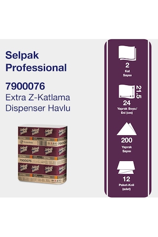 Selpak Professional Extra Z Katlama Dispenser Kağıt Havlu 12 x 200'lü Selpak Professional Extra Z Katlama Dispenser Kağıt Havlu 12 x 200'lü