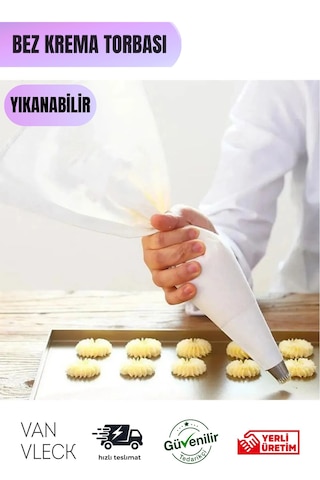 Yıkanabilir Bez Krema Sıkma Torbası Kumaş, Dayanıklı, Tekrar Kullanılabilir Pasta Torbası Beyaz