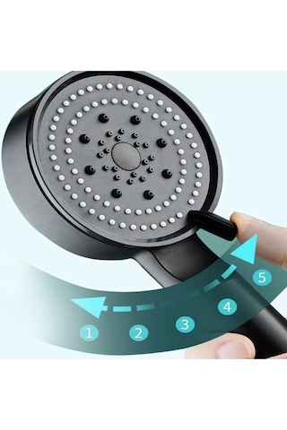 5 Fonksiyonlu Yüksek Basınçlı Ayarlanabilir Siyah Duş Başlığı Siyah