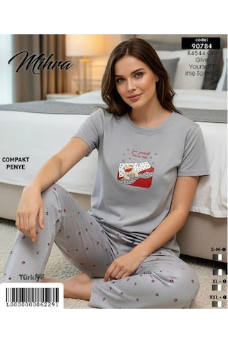 Mihra Kadın Compakt Penye Bisiklet Yaka Kısa Kol İnce Pijama Takımı 90784gr- 1 Adet Gri
