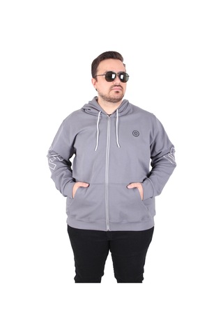 Moc Grande Mocgrande Büyük Beden Kapüşonlu Fermuarlı Sweat Double Face Ossi 25705 Fume Fume