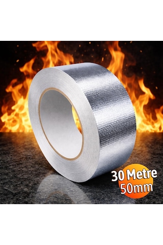 Fiberglas Çok Amaçlı Gümüş Renk Yanmaz Bant Gümüş Renk Kendinden Yapışkanlı 30 Metre 50 Mm