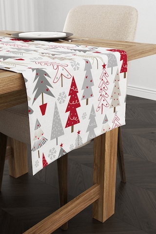 Kırmızı Gri Yılbaşı Temalı Dijital Baskılı Runner Cgh298-Rn