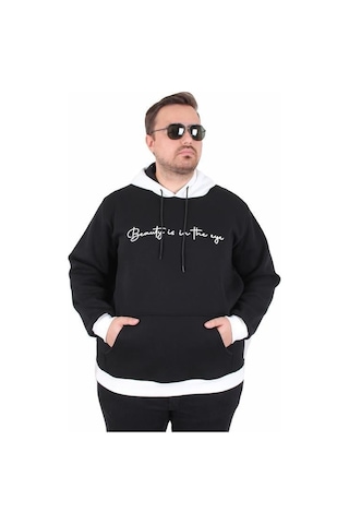 Starbattal Büyük Beden Kapüşonlu 3ip Sweat Beauty 25714 Sıyah Siyah