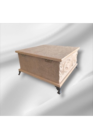 Ahşap- Ham Mdf- Desenli-takı-makyaj-aksesuar- Ayaklı Kare Kutu