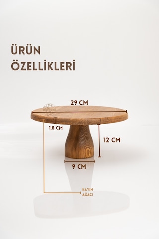 Lucca 29 Cm Ahşap 12cm Ayaklı Yuvarlak Pasta Sunum Servis Tabağı
