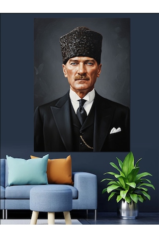 Ciddi Atatürk Portresi Tablosu Dekoratif Kanvas - Mdf Ahşap Tablo