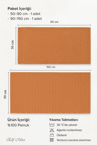 Banyo Havlu Seti %100 Pamuk 2 Parça 50 90 + 90 150 Cm Soft Comfort Turuncu