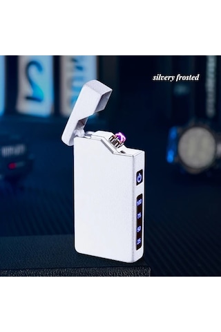 Techbloom Silvery Frosted Rüzgar Geçirmez Çift Ark Usb C Şarjlı Çakmak As Kartı Tasarımı Kamp Hediye Açık Gri