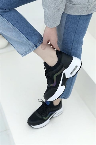 Konfores 1657 Anatomik Air Tabanlı Bayan Sneakers Ayakk Siyah Beyaz Siyah - Beyaz