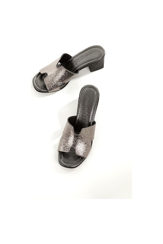 Mia100-tpk-1120 Hakiki Deri Günlük-düğün-eğlence-tatil Platin Topuklu Terlik Platin