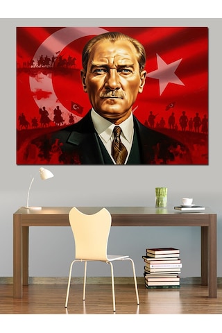 Atatürk Ve Türk Bayrağı Dekoratif Kanvas - Mdf Ahşap Tablo