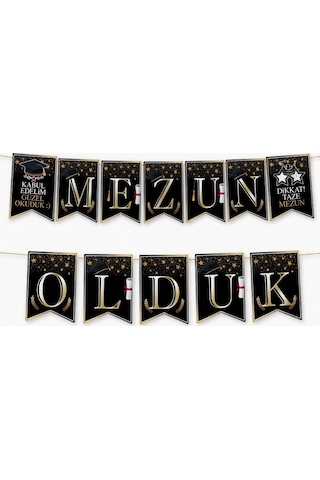 Mezun Olduk Mezuniyet Banner Siyah Gold Parti Süsü Dekorasyon Afişi Diğer